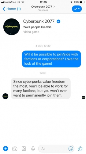 Cyberpunk 2077 on Facebook