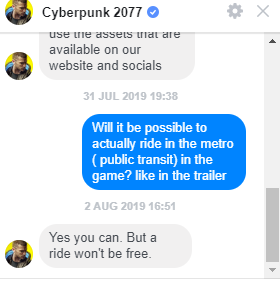 В Cyberpunk 2077 можно будет воспользоваться общественным транспортом