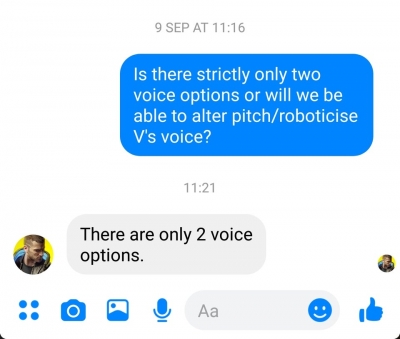 В Cyberpunk 2077 будет доступно только два варианта голоса