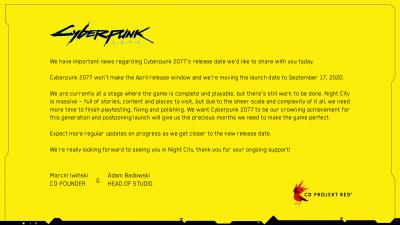 Релиз Cyberpunk 2077 перенесен на 17 сентября 2020 года